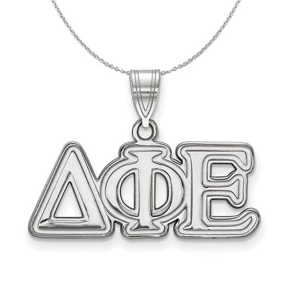 Sterling Silver Delta Phi Epsilon Medium Greek Necklace - 24 Inch - Picture 1 of 8